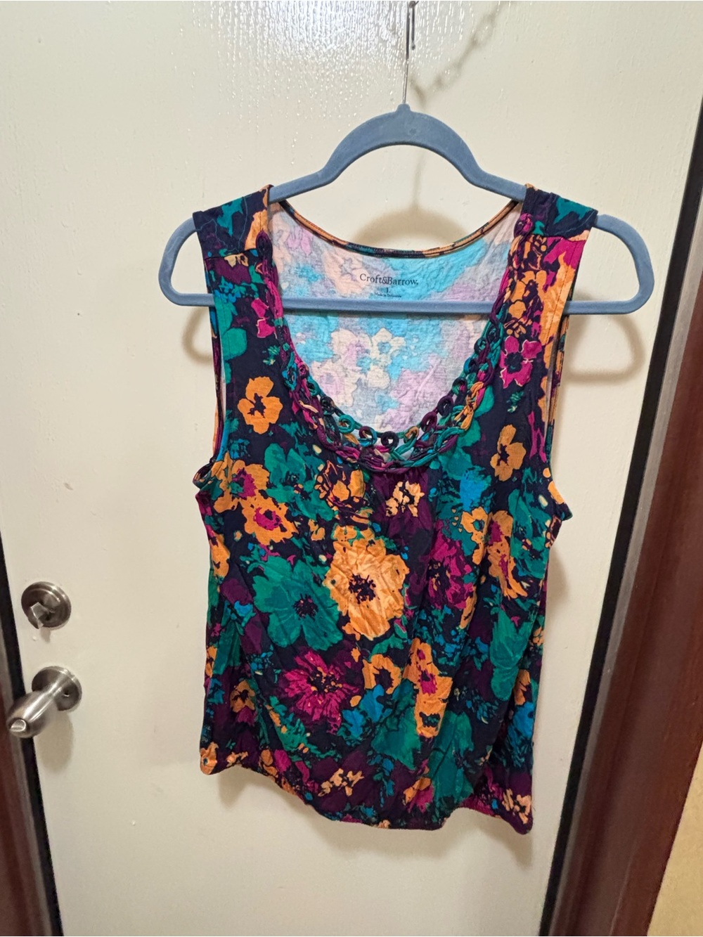 croft & barrow Floral Scoop Neck Tank Top in Teal, Purple & Gold